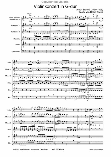 Konzert in G-Dur fur Violine (Mandoline) und Zupforchester
