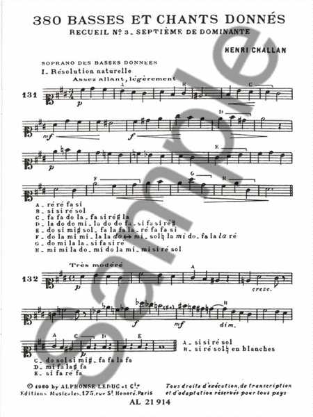 380 Basses Et Chants Donnes - Volume 3, Septiemes De Dominante - 3b