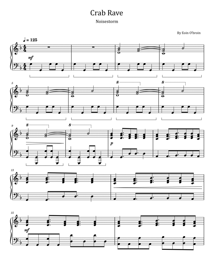 Crab Rave Piano Solo scores gallery preview page 1