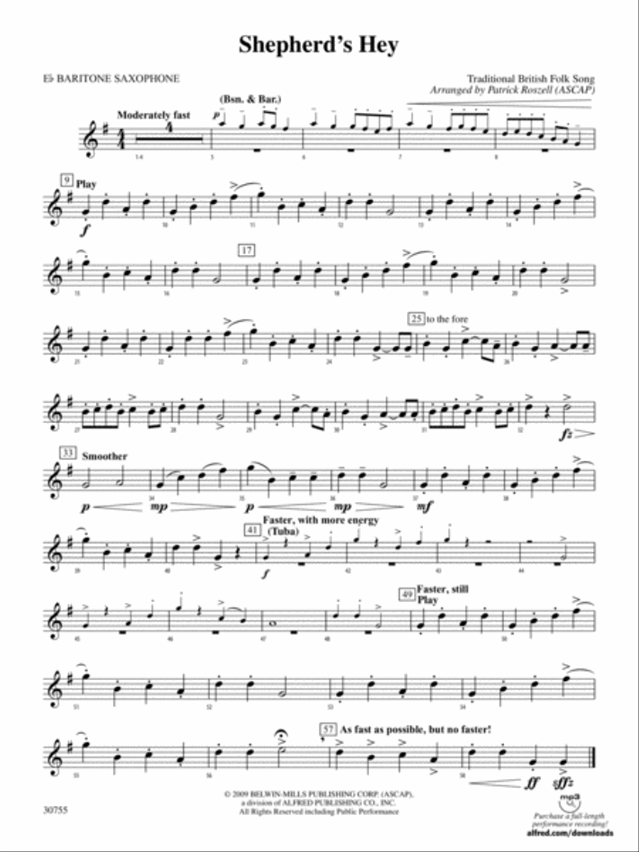 Shepherd's Hey: E-flat Baritone Saxophone Concert Band scores gallery preview page 1