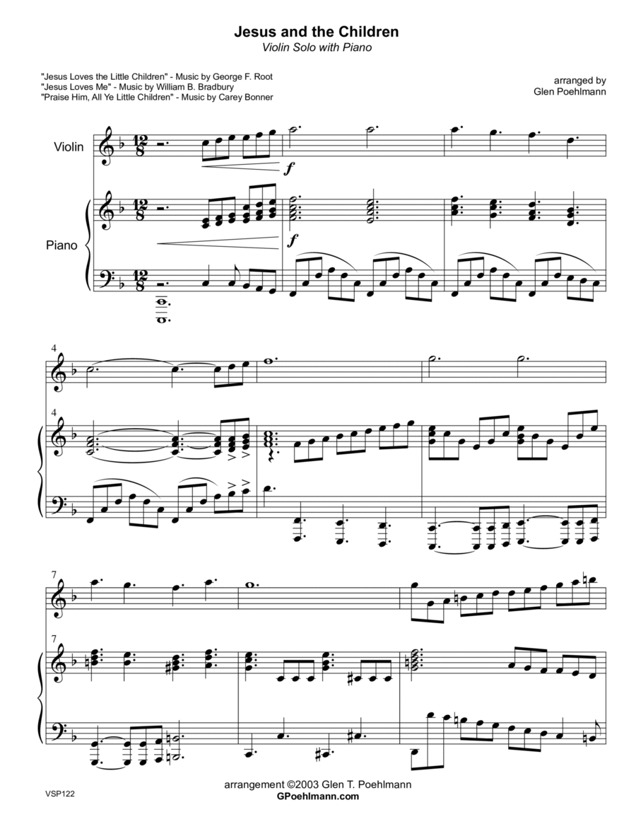 JESUS AND THE CHILDREN (medley of children's hymns) - VIOLIN SOLO with Piano Accompaniment Violin Solo scores gallery preview page 1