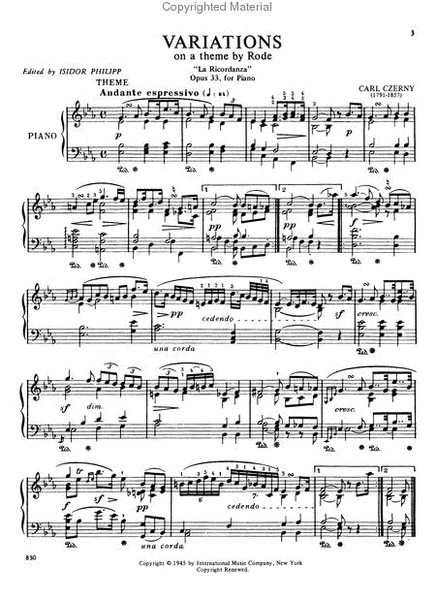 Variations La Ricordanza, Opus 33