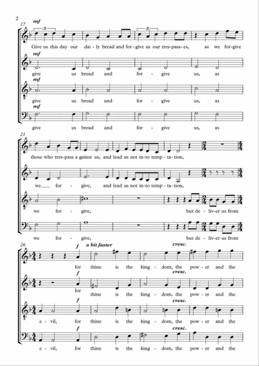 The Lord's Prayer for Unaccompanied SATB Choir 4-Part scores gallery preview page 2