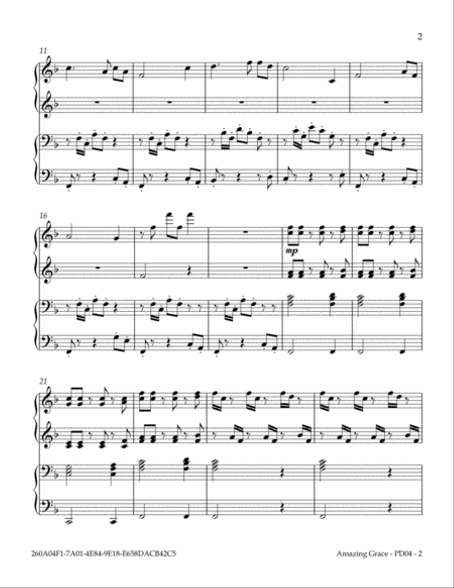 Amazing Grace (NEW BRITAIN) 1 Piano, 4-Hands scores gallery preview page 3