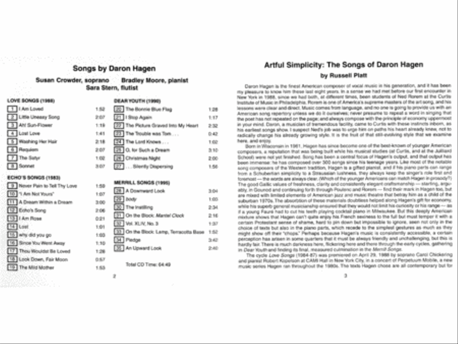Daron Hagen: Songs