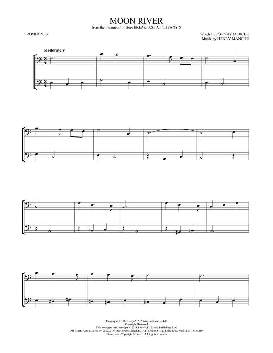 Moon River Trombone Duet scores gallery preview page 1