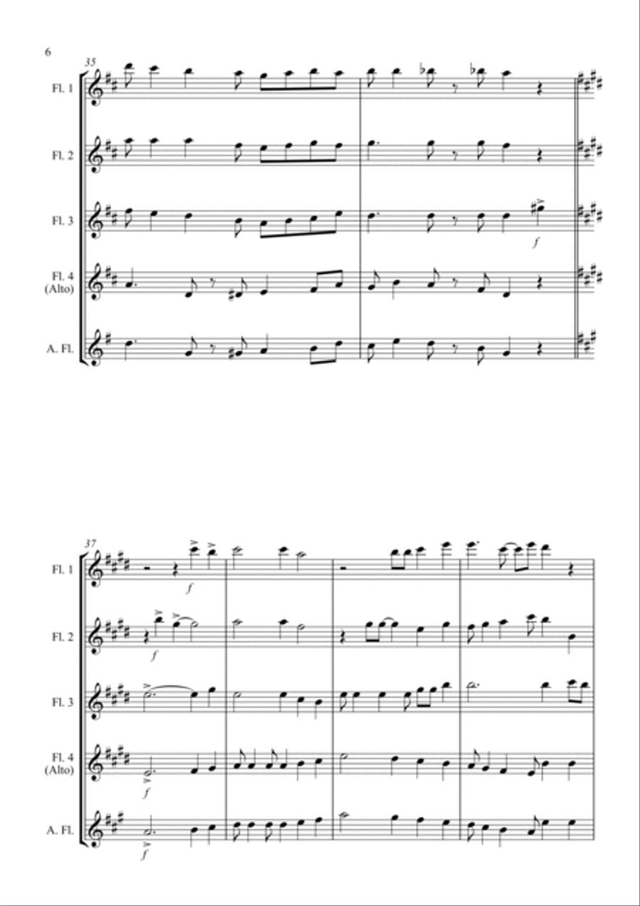Swing Low, Sweet Chariot - a Jazz Arrangement - For Flute Quartet Flute Quartet scores gallery preview page 6