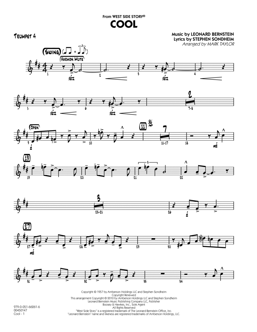 Cool (from West Side Story) - Trumpet 4 Trumpet scores gallery preview page 1