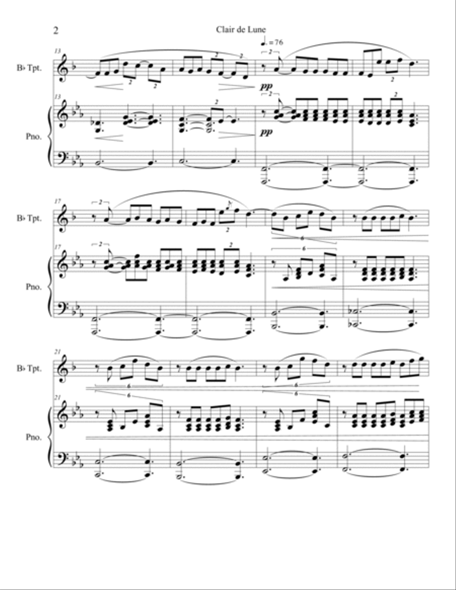 Clair de Lune (Trumpet Solo) with piano accompaniment Trumpet Solo scores gallery preview page 2