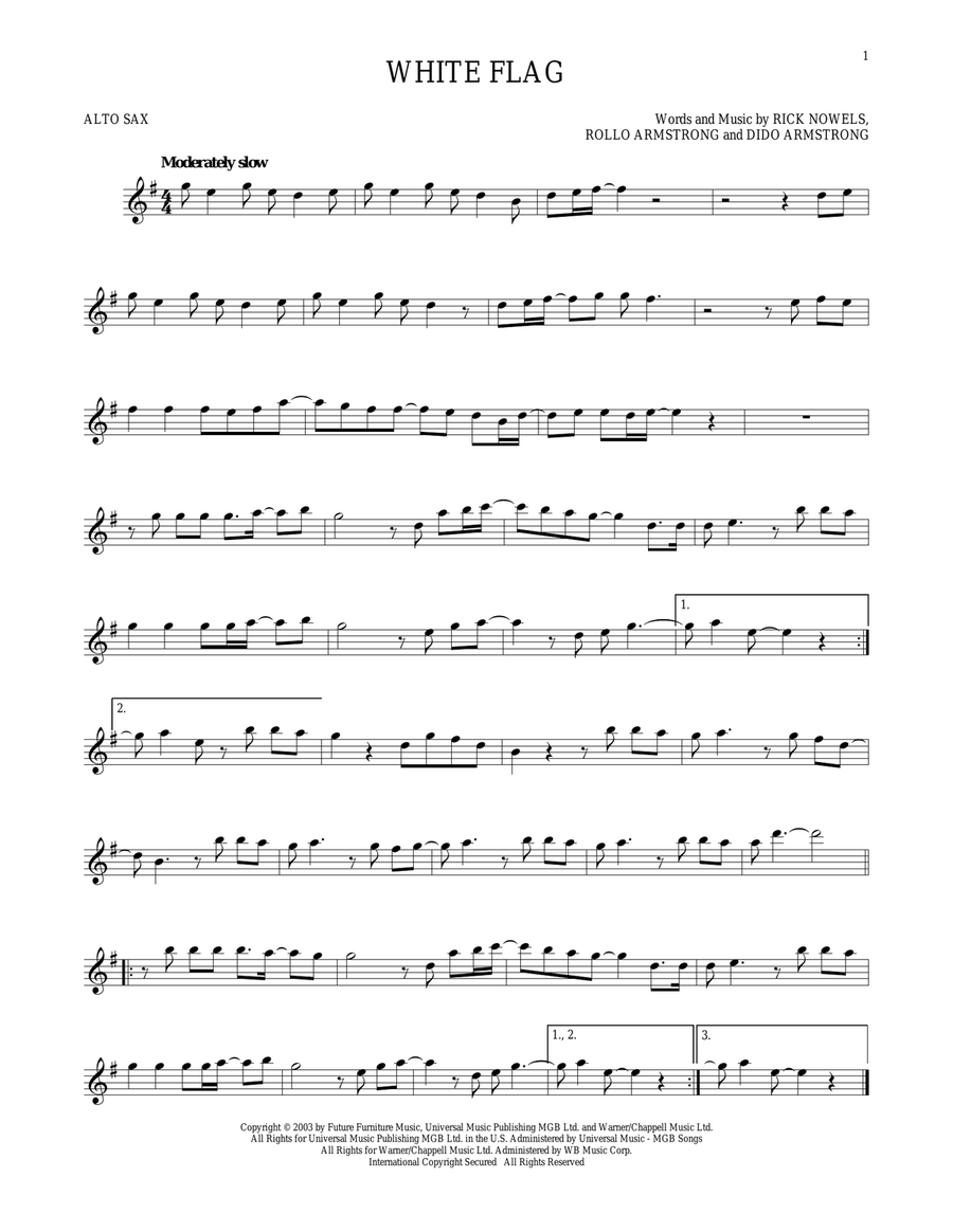 White Flag Alto Saxophone scores gallery preview page 1