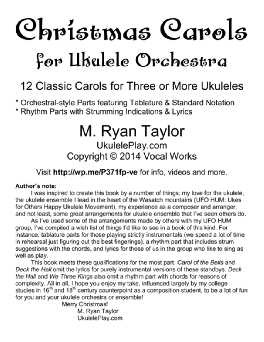 Christmas Carols for Ukulele Orchestra: 12 Classic Carols for Three or More Ukuleles image number null