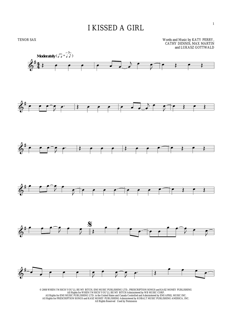 I Kissed A Girl I Kissed A Girl Tenor Saxophone scores gallery preview page 1