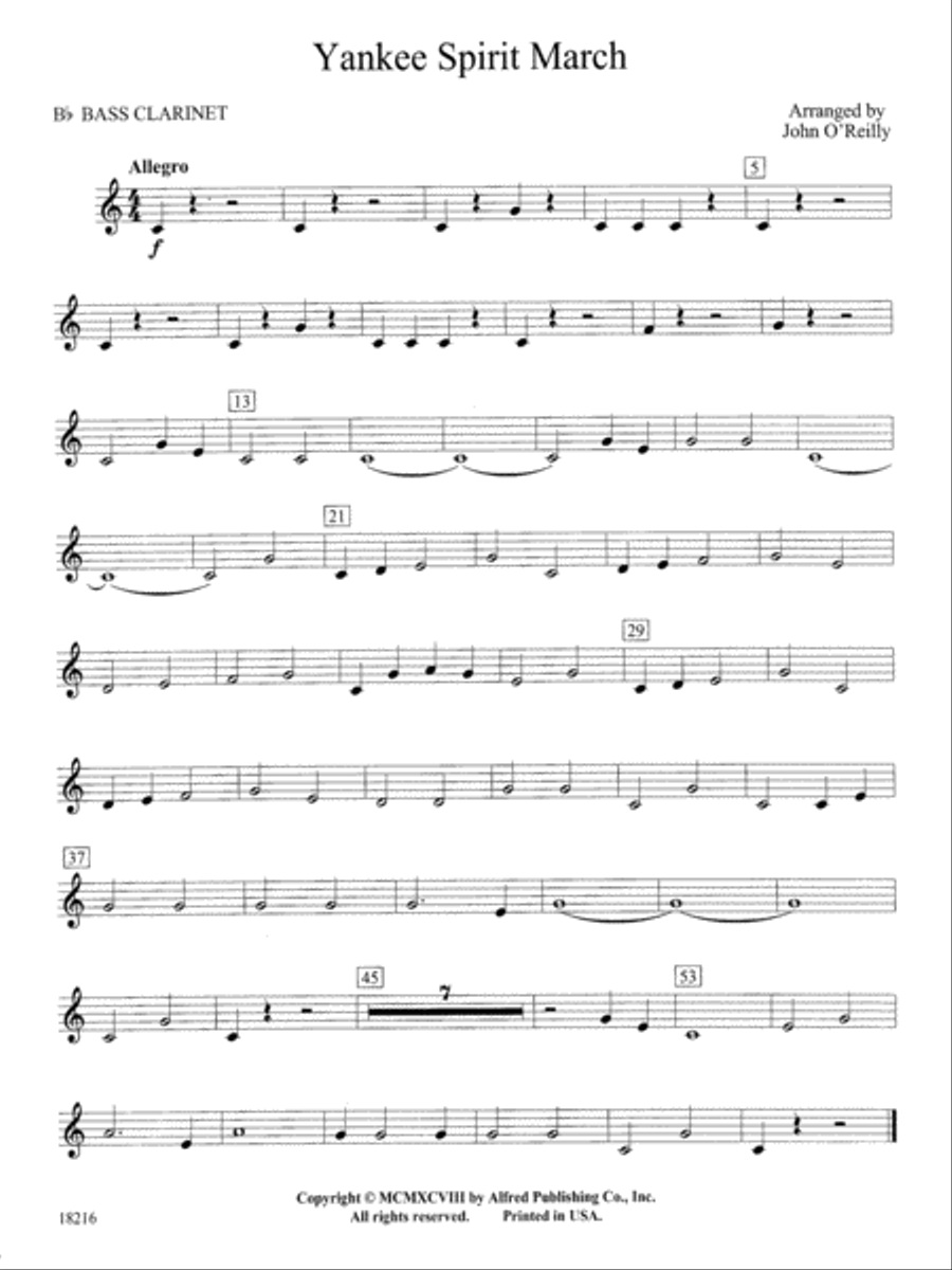Yankee Spirit March: B-flat Bass Clarinet Concert Band scores gallery preview page 1