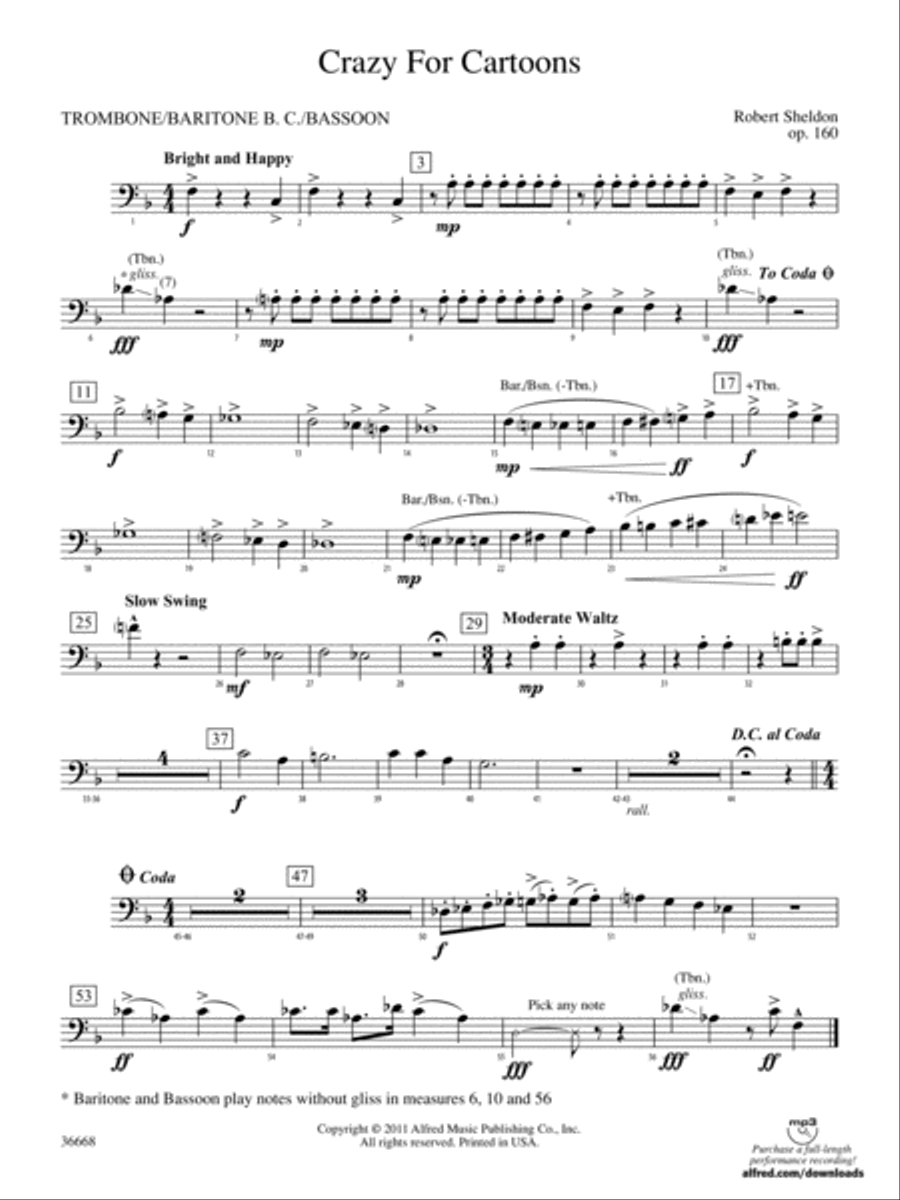 Crazy for Cartoons: 1st Trombone Concert Band scores gallery preview page 1