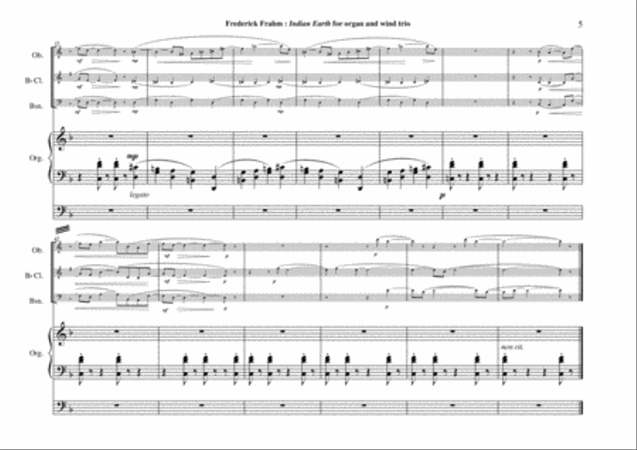 Frederick Frahm: Indian Earth for oboe (flute), Bb clarinet, bassoon and organ