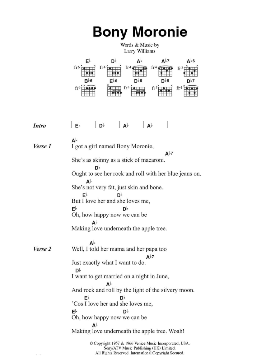 Bony Moronie Piano, Vocal, Guitar scores gallery preview page 1