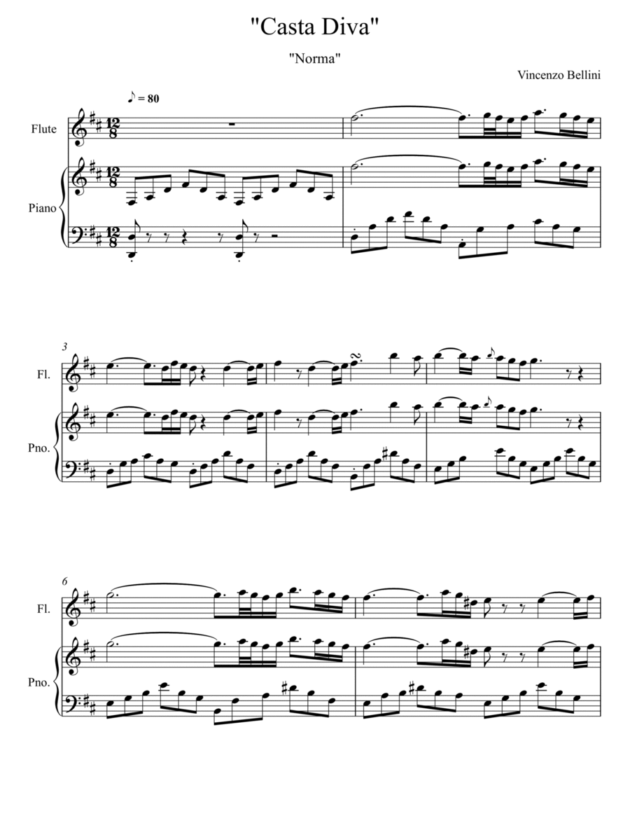 Vincenzo Bellini - Casta Diva - Norma (Flute Solo) Flute Solo scores gallery preview page 1