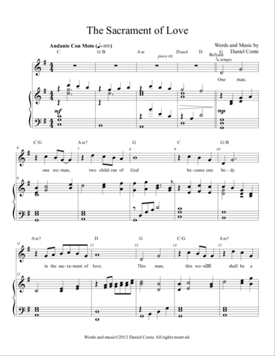 Sacrament of Love G Sacrament of Love G Piano, Vocal, Guitar scores gallery preview page 1