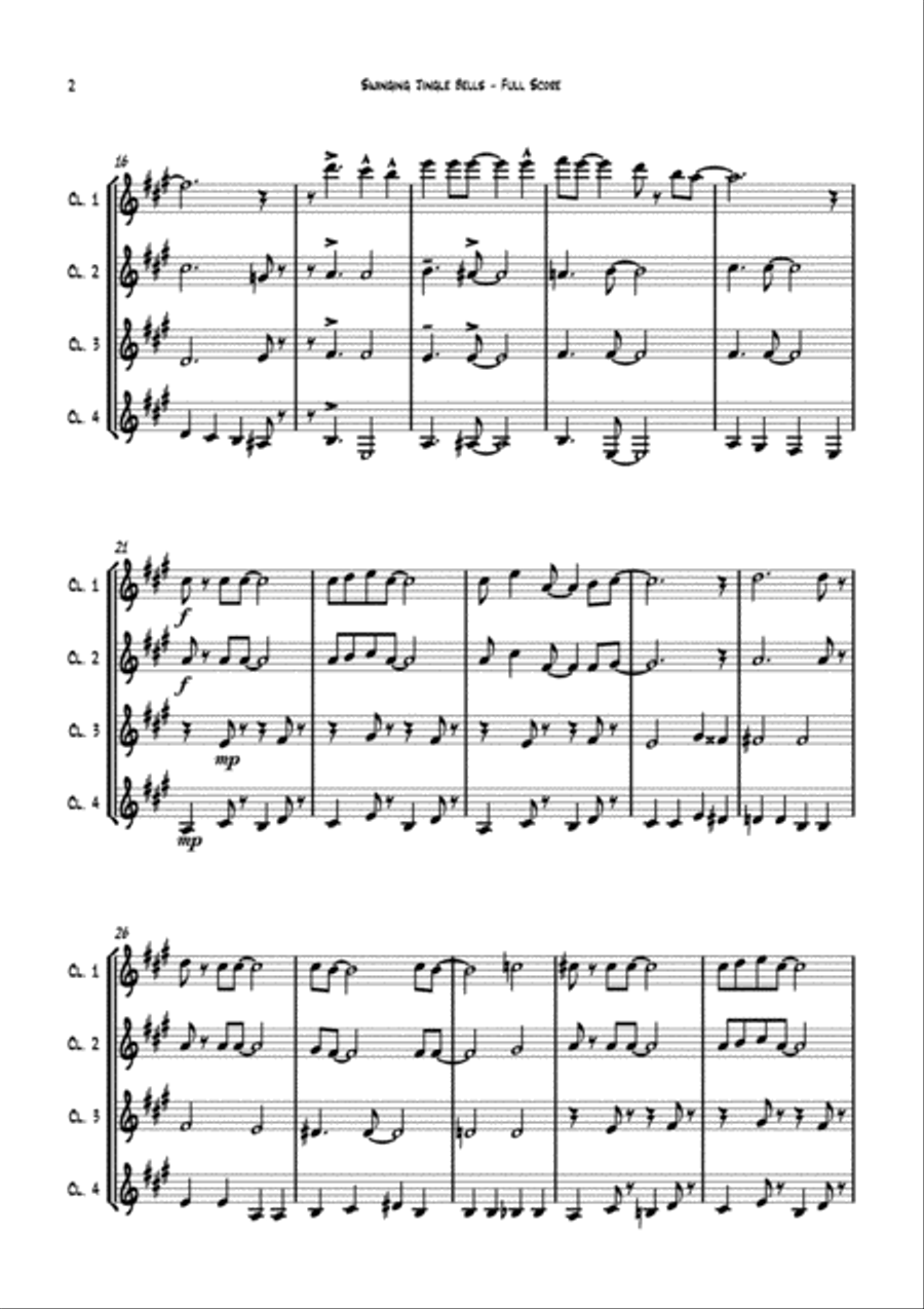 Swinging Jingle Bells - for Clarinet Quartet (4Bb) arr. Carson Yu Clarinet Quartet scores gallery preview page 5