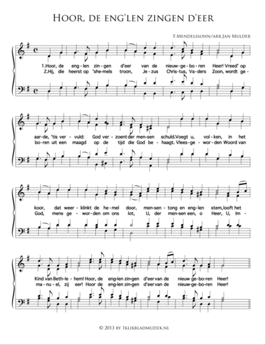 Hoor, De Eng'Len Zingen D'Eer (met bovenstem) 4-Part scores gallery preview page 1