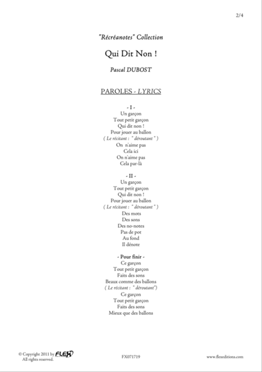 Qui dit non Qui dit non Children's Choir scores gallery preview page 2