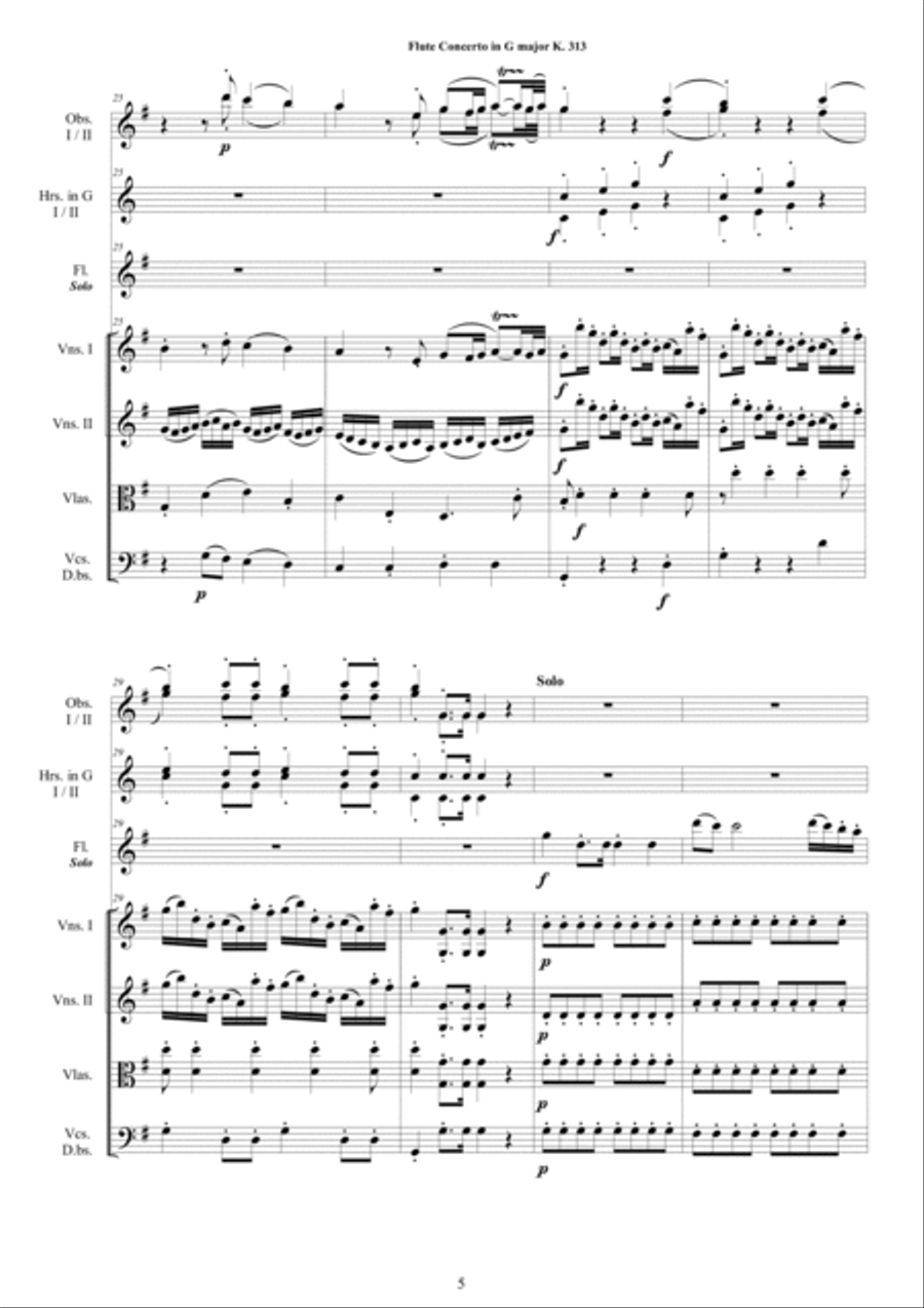 Mozart - Flute Concerto in G major K 313 for Flute and Orchestra - Score and Parts Chamber Orchestra scores gallery preview page 5