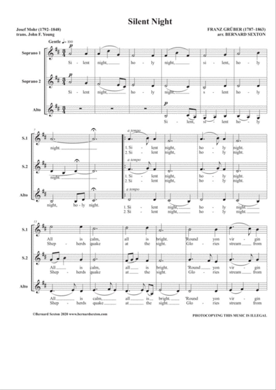 Silent Night SSA SSA scores gallery preview page 2