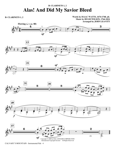 Calvary's Mountain - Bb Clarinet 1,2