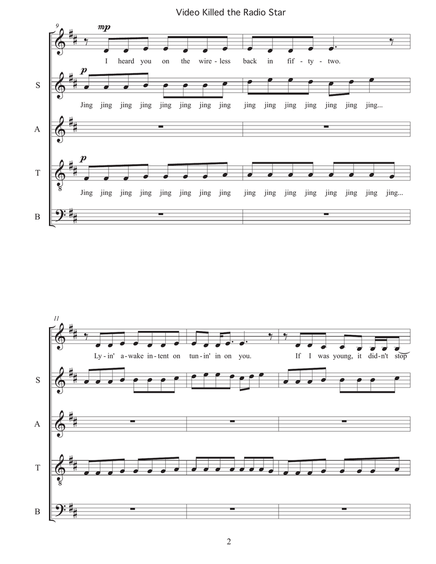 Video Killed The Radio Star 4-Part scores gallery preview page 2