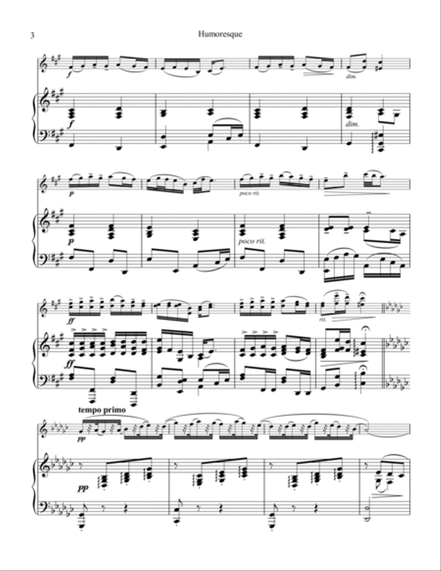 Humoresque, Op. 101, No. 7 for violin and piano (Gb Major) Violin Solo scores gallery preview page 4