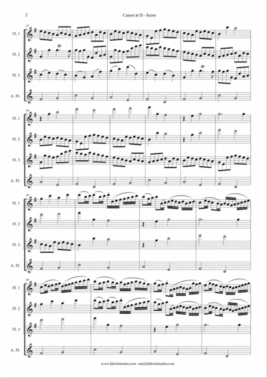 Pachelbel - Canon in D - For Flute Quartet or Flute Choir Flute Choir scores gallery preview page 3
