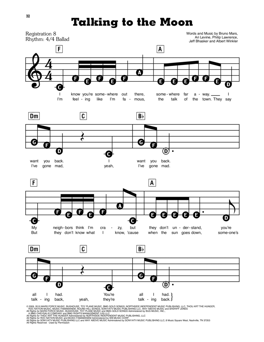 Talking To The Moon Electronic Keyboard scores gallery preview page 1