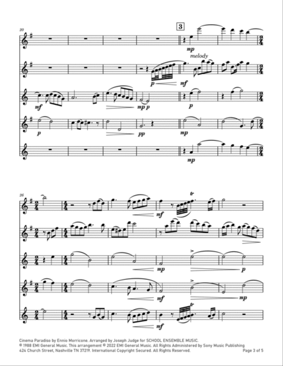 Cinema Paradiso Saxophone Quartet scores gallery preview page 3