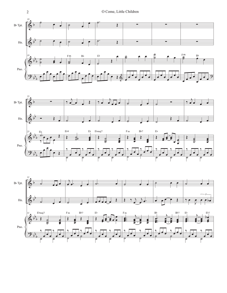 O Come, Little Children (Duet for Bb-Trumpet and French Horn) Brass Duet scores gallery preview page 3