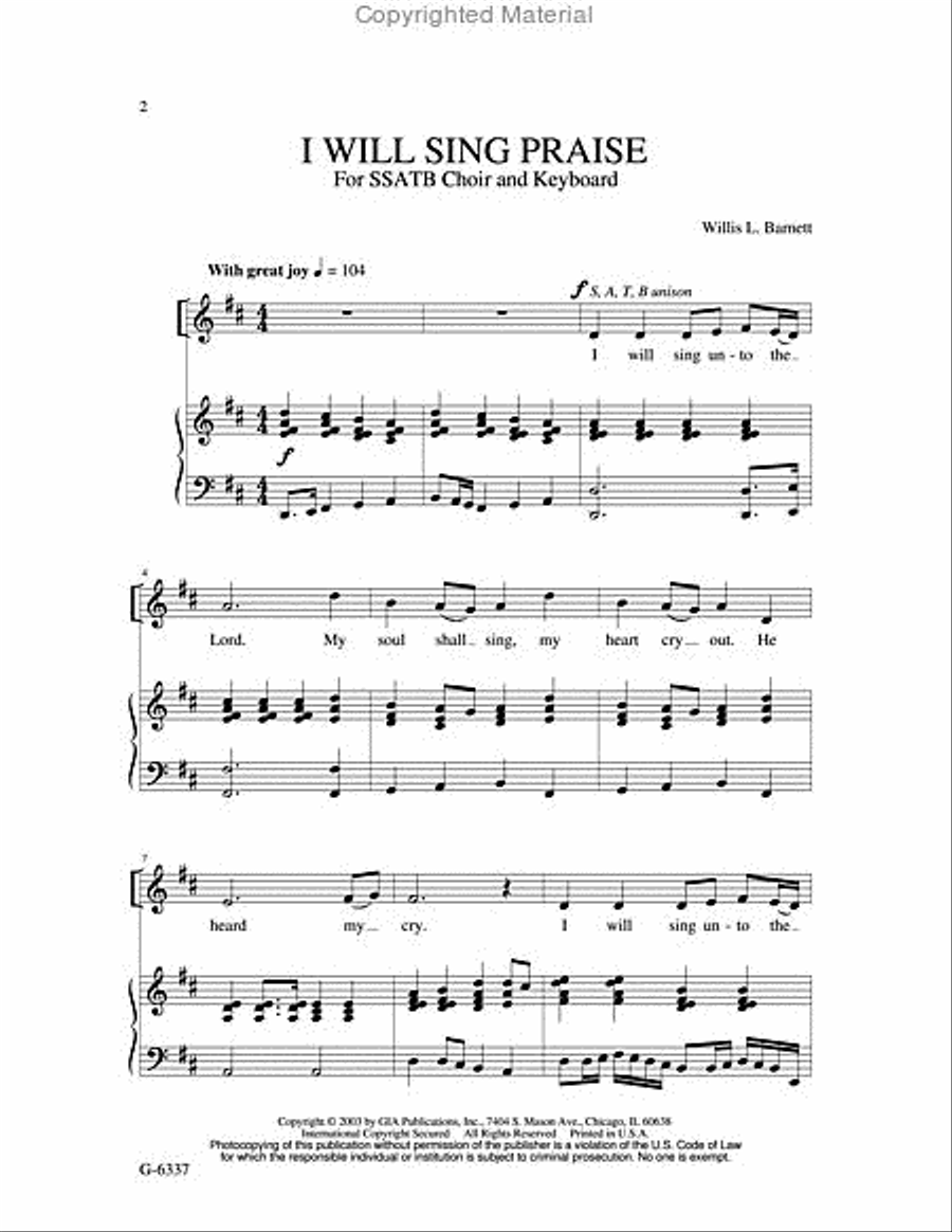 I Will Sing Praise SSATB scores gallery preview page 2