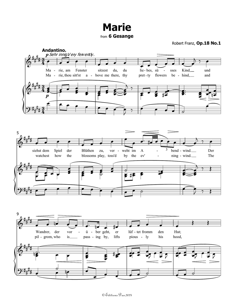 Marie, by Robert Franz, in E Major Voice scores gallery preview page 3