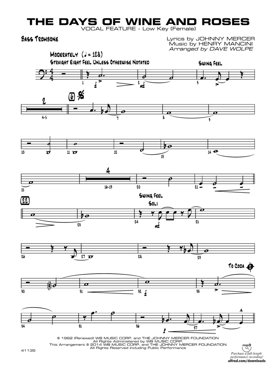 The Days of Wine and Roses: Bass Trombone