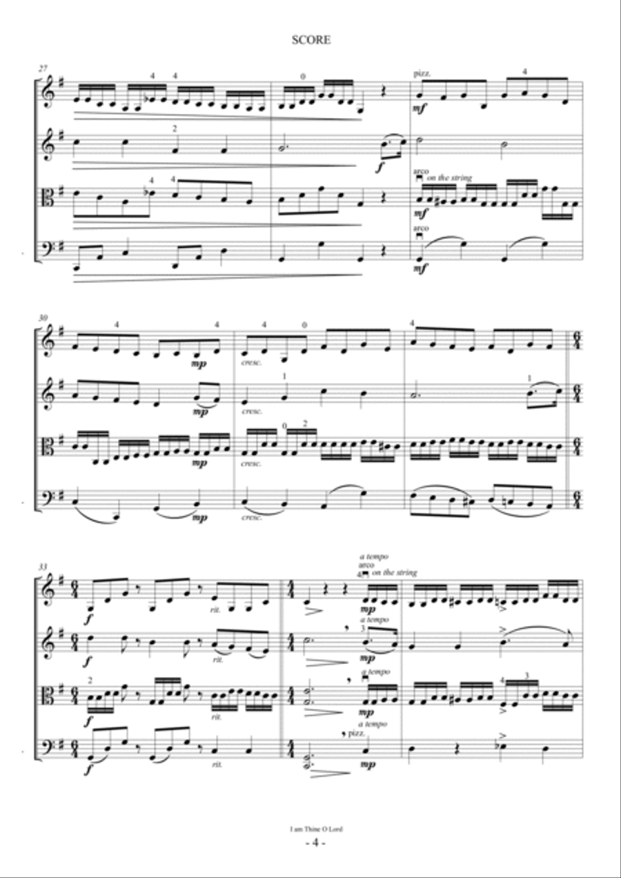 I am Thine, O Lord (For S. Quartet) String Quartet scores gallery preview page 4