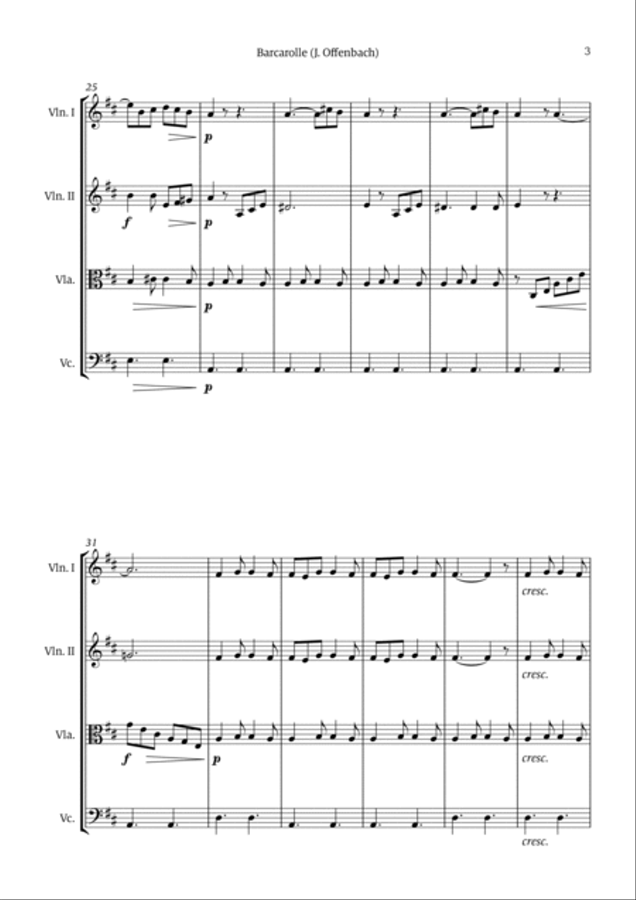 Barcarolle - Belle Nuit, O Nuit D'Amour String Quartet scores gallery preview page 3