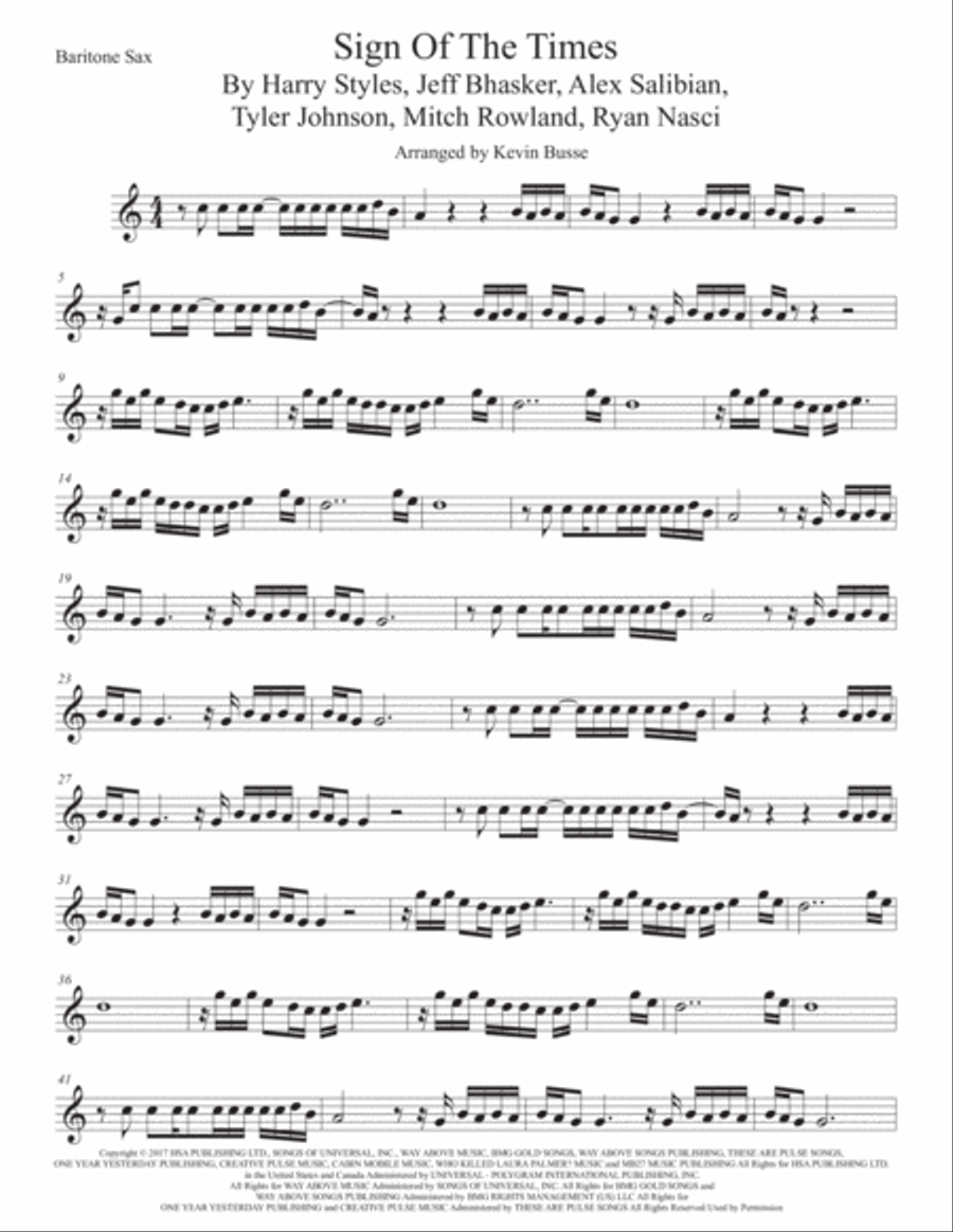 Sign Of The Times Baritone Saxophone scores gallery preview page 1