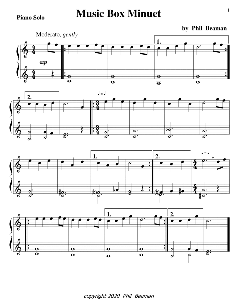 Music Box Minuet-piano solo Piano Method scores gallery preview page 1