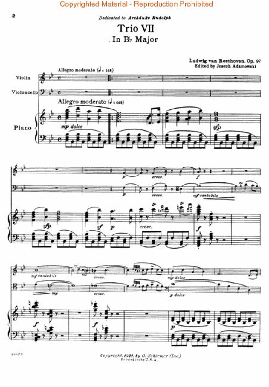 Trio in B Flat, Op. 97 (“Archduke Trio”) Piano Trio scores gallery preview page 2