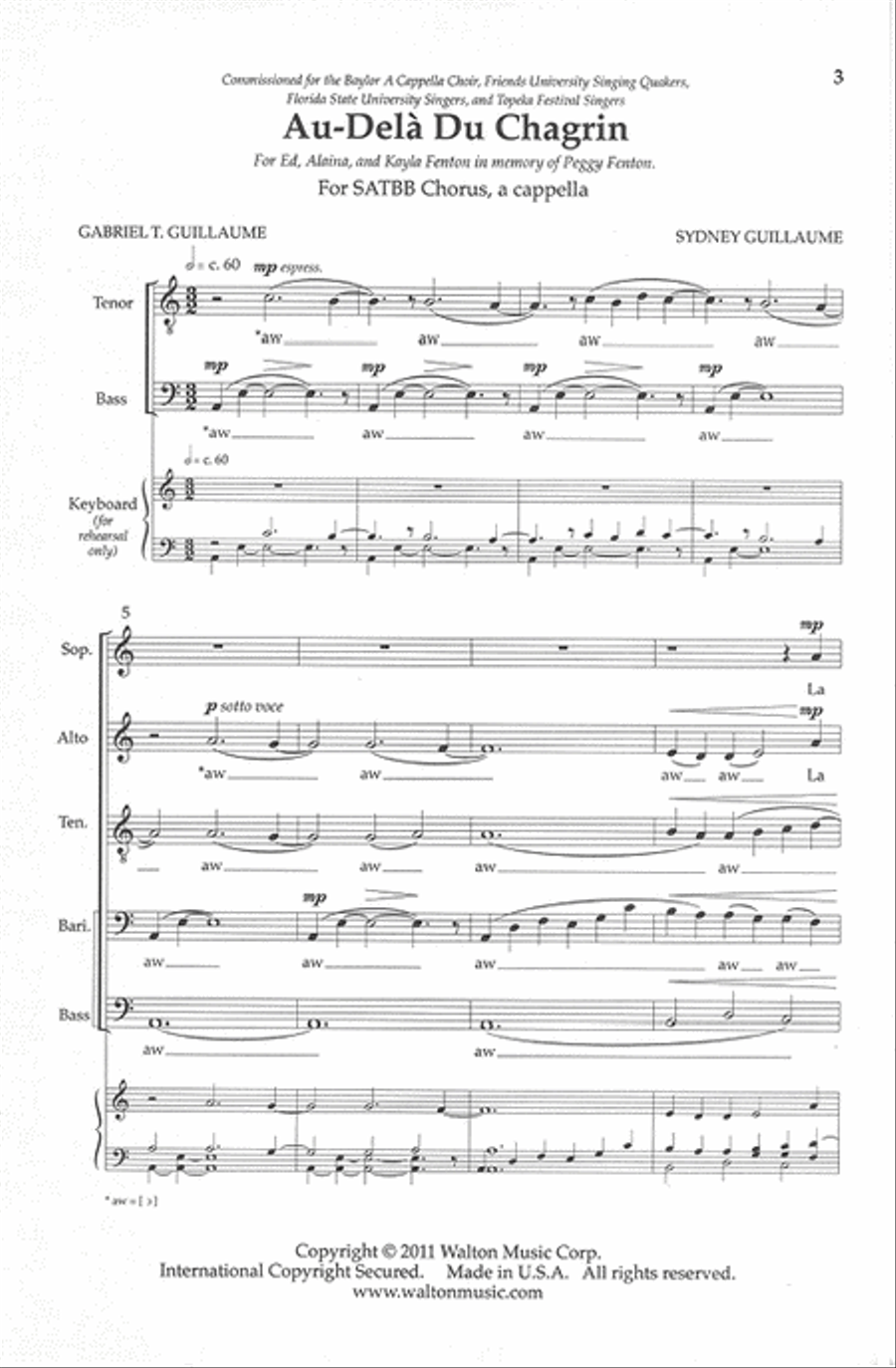 Au Dela Du Chagrin (Beyond the Sorrow) Choir scores gallery preview page 2