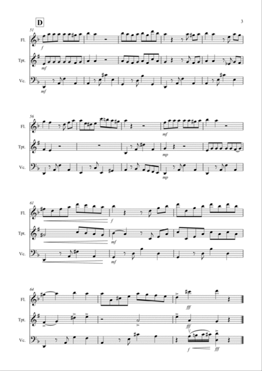 Tango a Trios for Flute, Trumpet and Cello Trio Small Ensemble scores gallery preview page 3