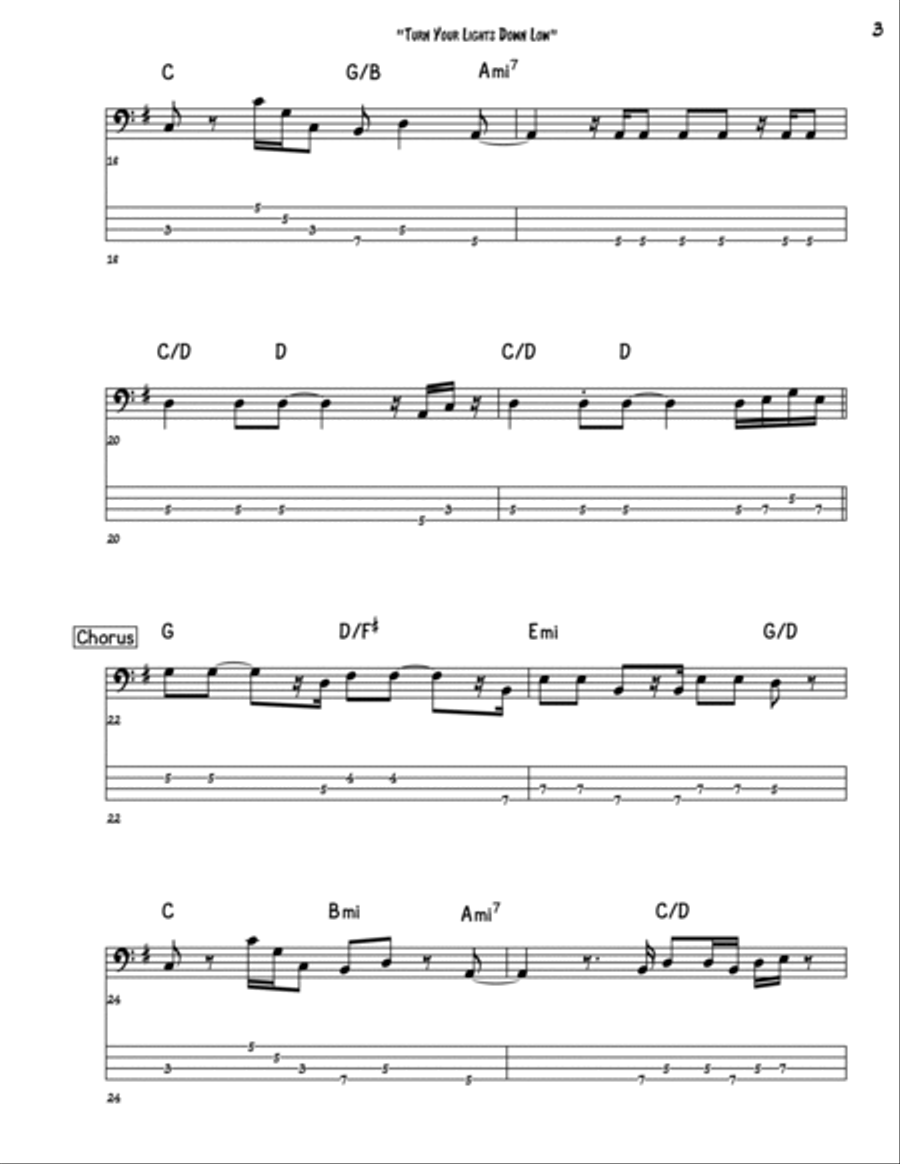 Turn Your Lights Down Low Bass Guitar scores gallery preview page 3