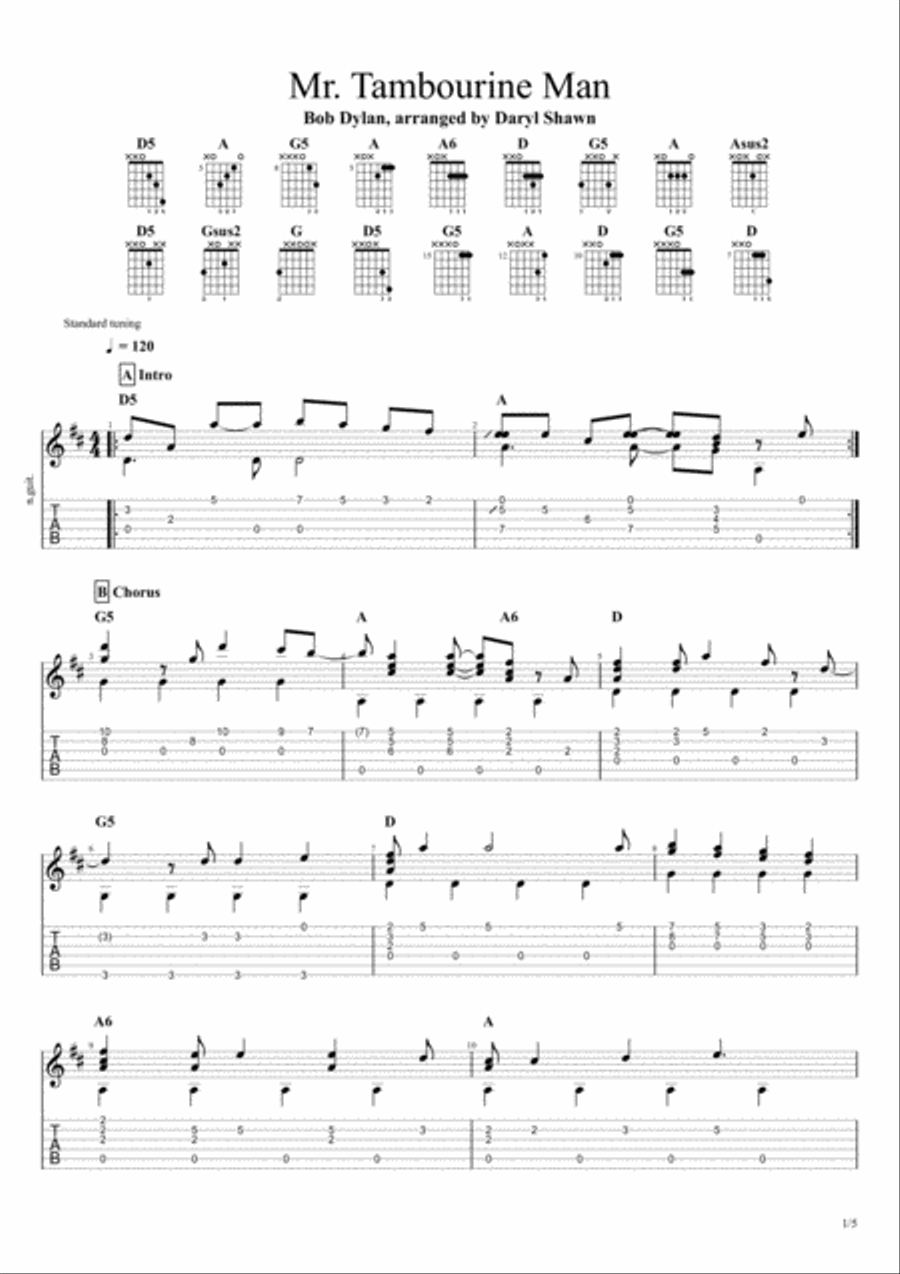 Mr. Tambourine Man Guitar Tablature scores gallery preview page 2