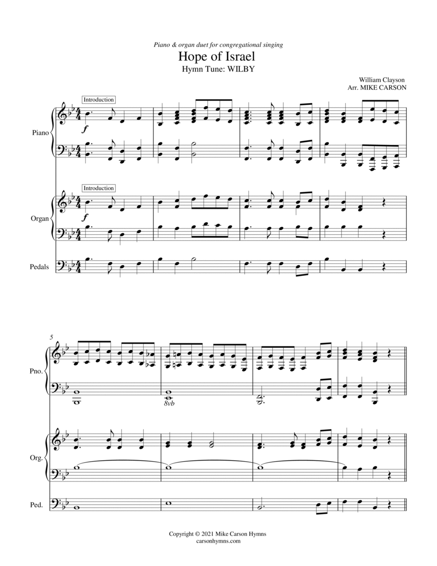 Hope of Israel (WILBY) Piano & Organ Duet for Congregational Singing