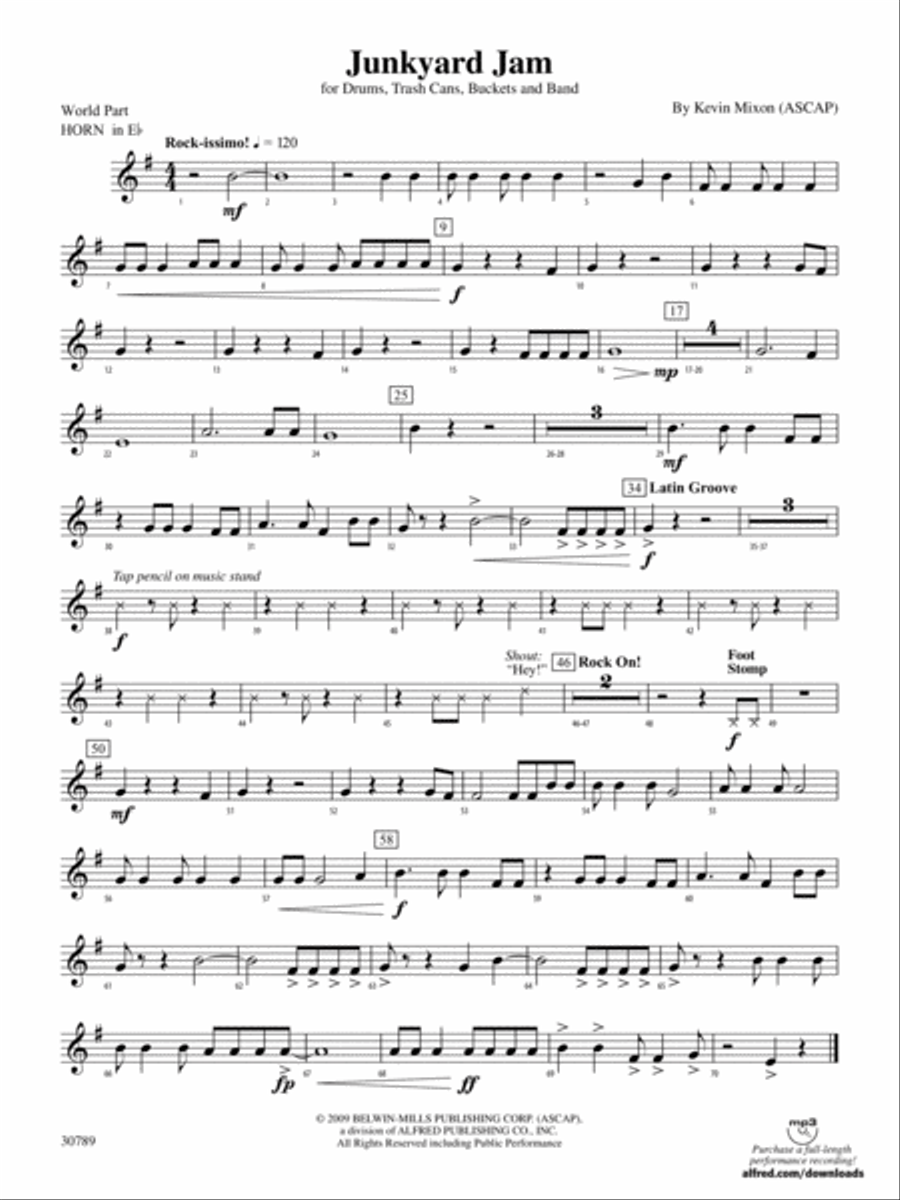 Junkyard Jam: (World Part) 1st Horn in E-flat Concert Band scores gallery preview page 1