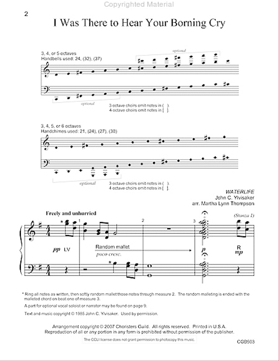 I Was There to Hear Your Borning Cry Handbell Choir scores gallery preview page 2