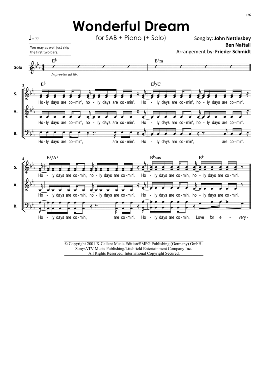 Wonderful Dream (holidays Are Coming) 3-Part scores gallery preview page 1